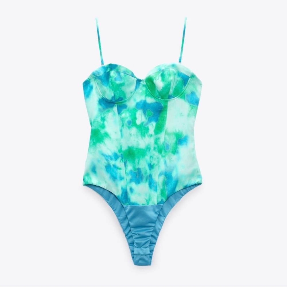 NWT Zara Satin Effect Bustier Bodysuit In Light Blue
